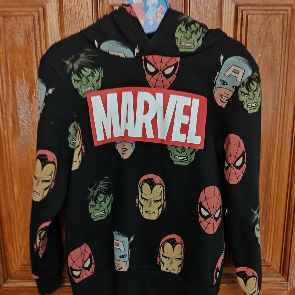 Marvel Black Hoodie with Superhero Faces